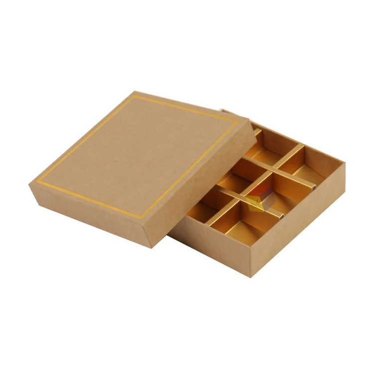eco friendly food grade brown kraft paper gift candy packaging hard cover chocolate box with grid and divider