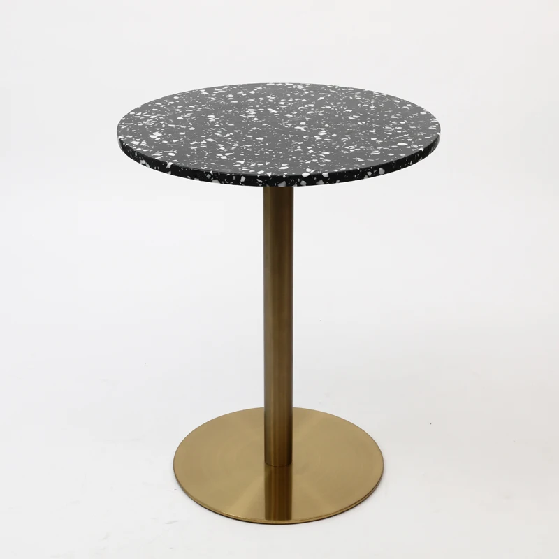 Hot sale  cafe restaurant terrazzo table top small round dining table with metal table frame design