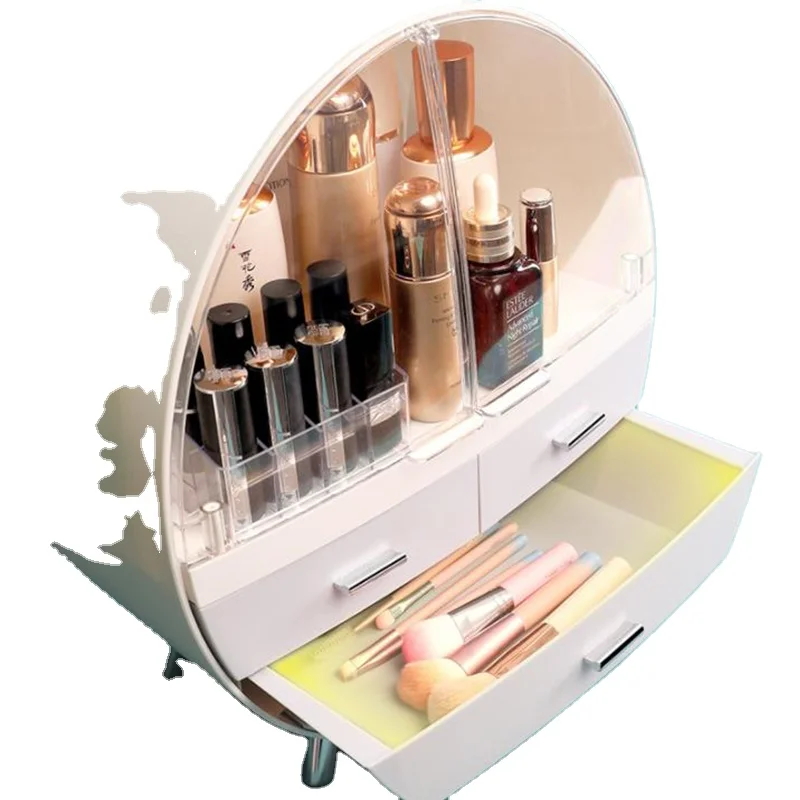 Cosmetic Organizer case makeup storage box with led mirror cosmetic organizer containers