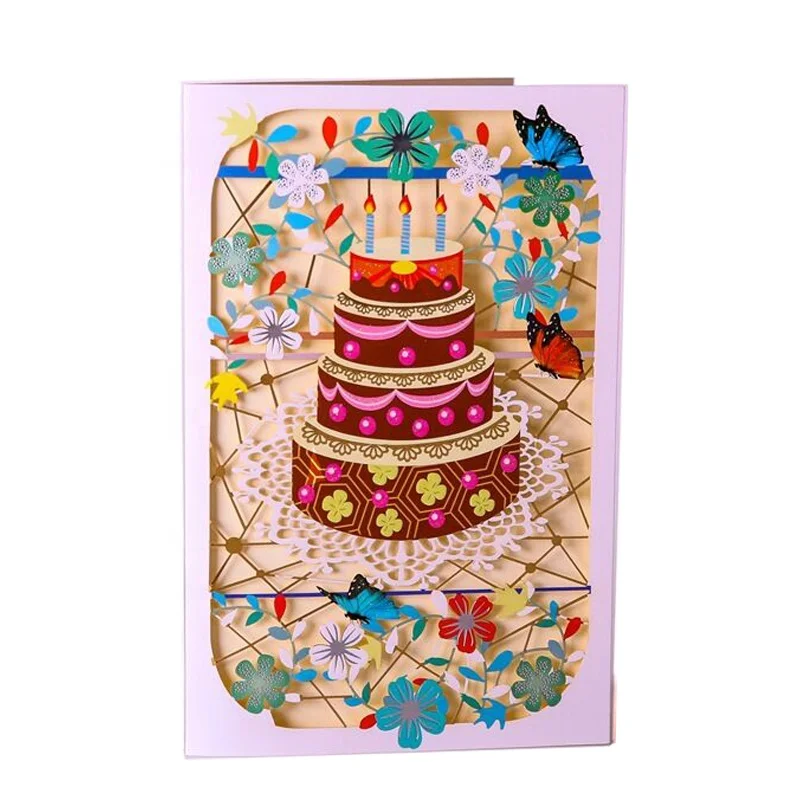 Оптовая продажа, стерео, 20*13 см, креативная 3D открытка с цветами для торта, ручной работы, забавные поздравления на день рождения, выдвижные принтеры, Подарочная открытка