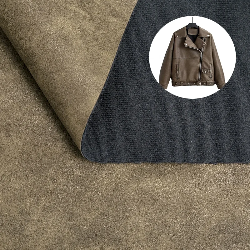 Wash fading leather two-tone effect vintage leather jacket fabric Synthetic leather fabric restore fade away color fabric