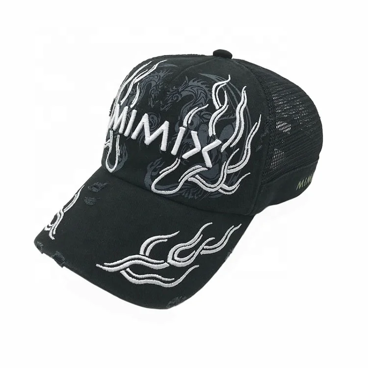 3D Embroidery LOGO Worn Out Vintage 5-Panel Unstructured Trucker Mesh Dad Cap