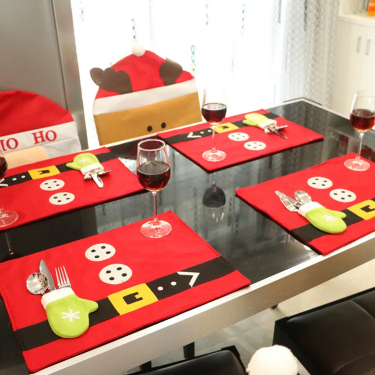 New Arrival Christmas Table Decoration Christmas Table Mat Christmas Knife And Fork Mat  For Kitchen Holiday Party Home