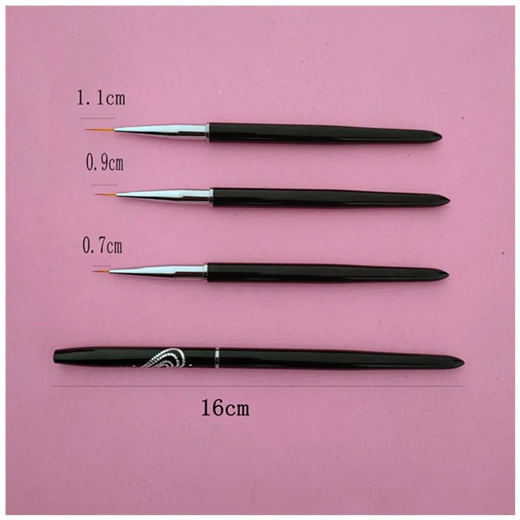 Black Rhinestone Nail Liner Painting Brush Long Liner Pen For Nail Art Stripe Pattern Brush