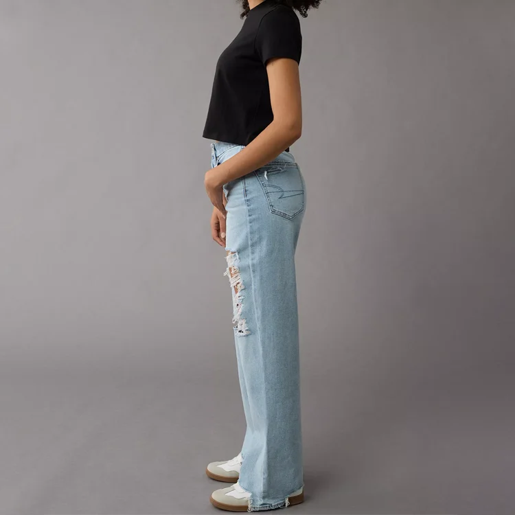 2024 hot sales washed wide leg casual fashion high level process ripped jeans women denim jeans