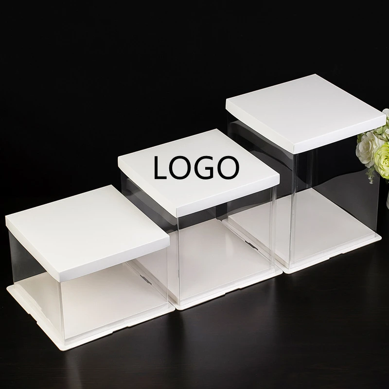 4 - 16 Inches Large PET Gift Box With Personalized LOGO Cover High-rise Baking Cake Display Boxes
