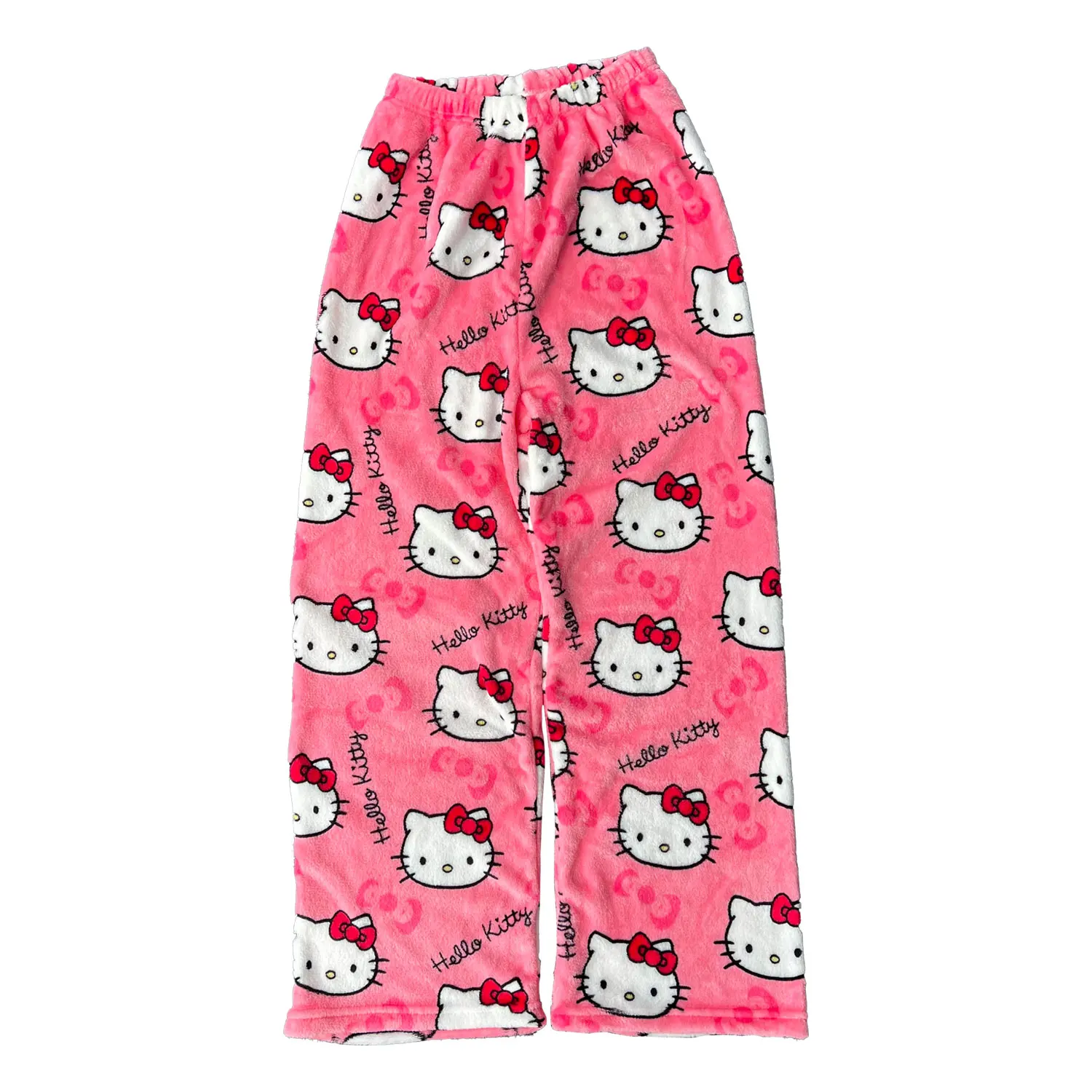 Wholesale  Anime KT Cat Pajama Pants Kids Home Trousers Cartoon Coral Fleece Soft Trousers Women Casual Home Pants