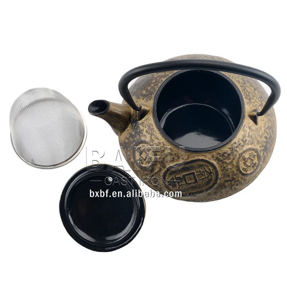 Chinese Classic Cast Iron Teaware Teapot Golden Cast Iron Tea Kettle 800ml/27 Ounce
