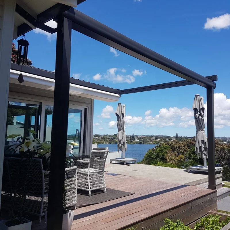 Customized  Pvc Waterproof Pergola  Aluminium Bioclimatic  Outdoor cafe Rolling Roof