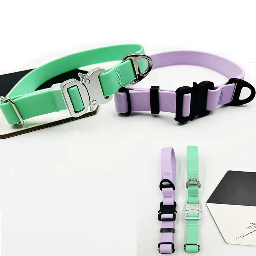 Custom Color Adjustable Tactical Snake Clasp Waterproof Coated webbing Pet PVC dog Collar with Quick Release Metal Cobra buckle
