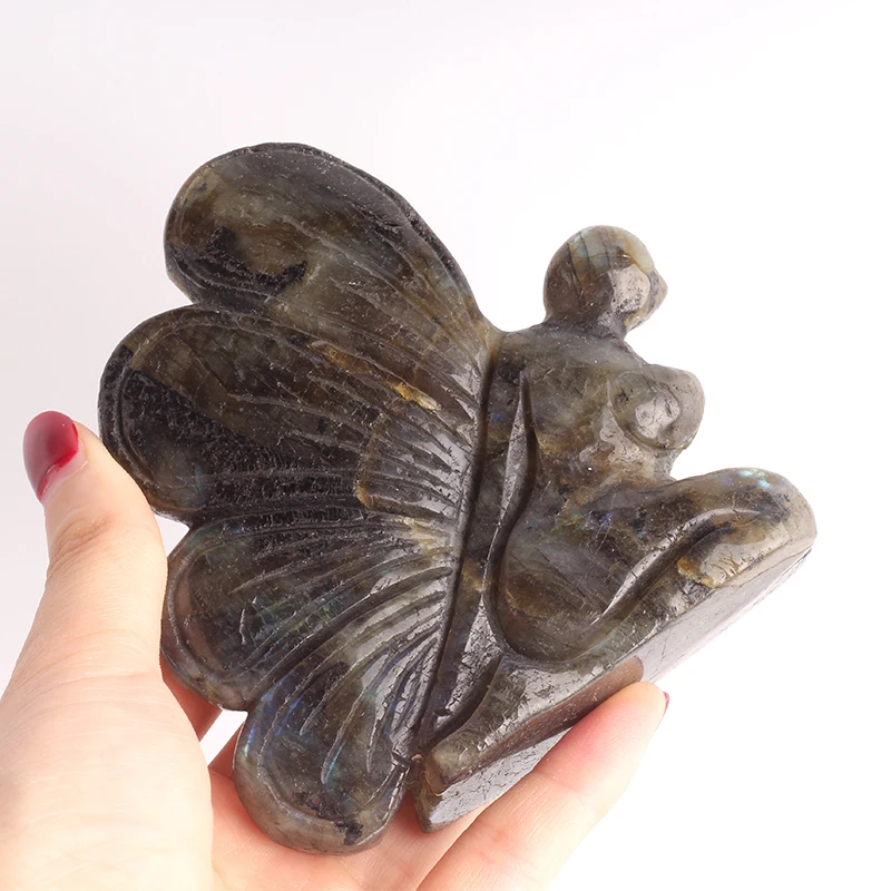 hot sale nature rainbow labradorite quartz fairy butterfly crystal carving healing for home decoration
