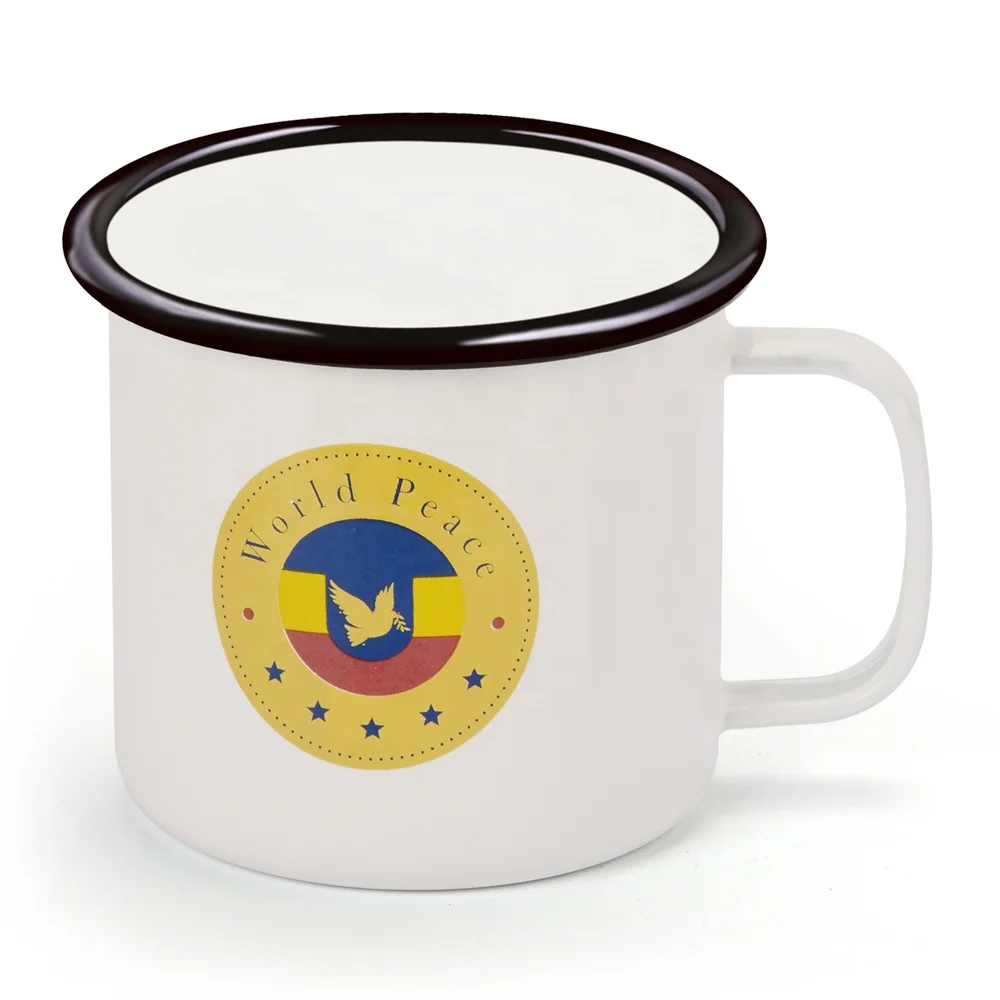 
DX Manufacturer OEM logo world peace bulk 240ml Enamel coffee mugs wholesale 