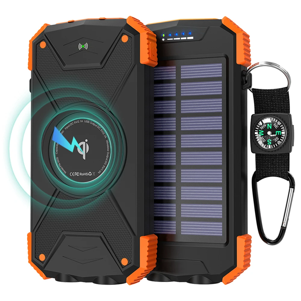 Custom Logo Outdoor Camping Hiking 10000mAh Dual USb Solar Powerbanks mobile portable solar chargers With Bright Flashlight