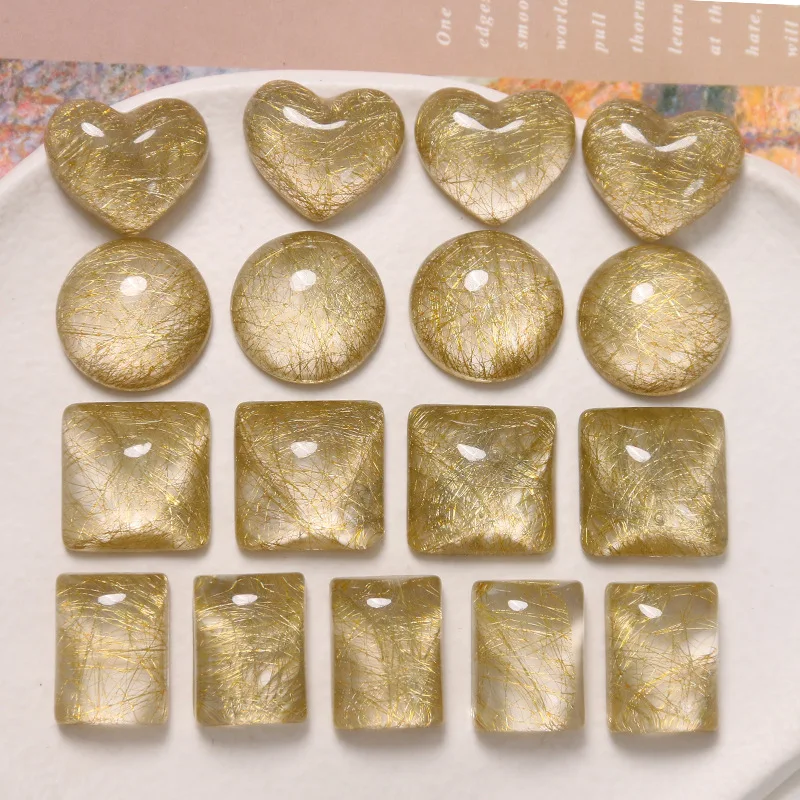 Fashion Translucent Gold Silk Handmade Jewelry Earrings Resin Square Cabochon
