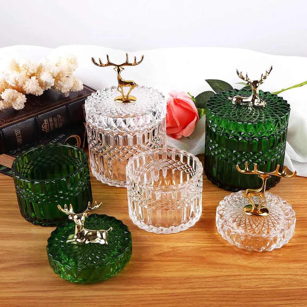 Multi-size European lead-free glass snack glass jar with metal elk cover for decoration