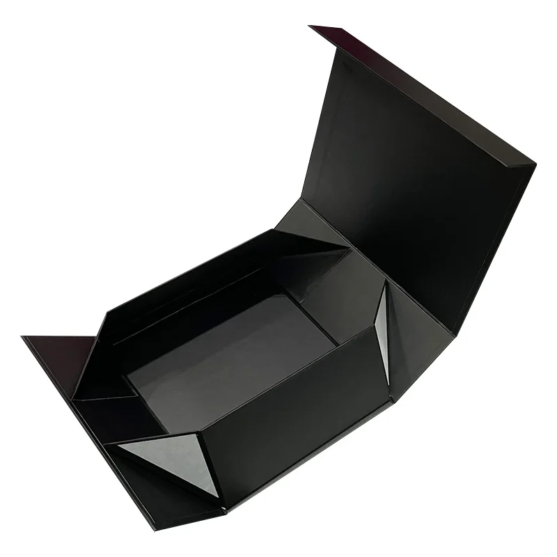 Wholesale black foldable magnetic closure  lid flip clothing food packaging ready to ship folding gift box