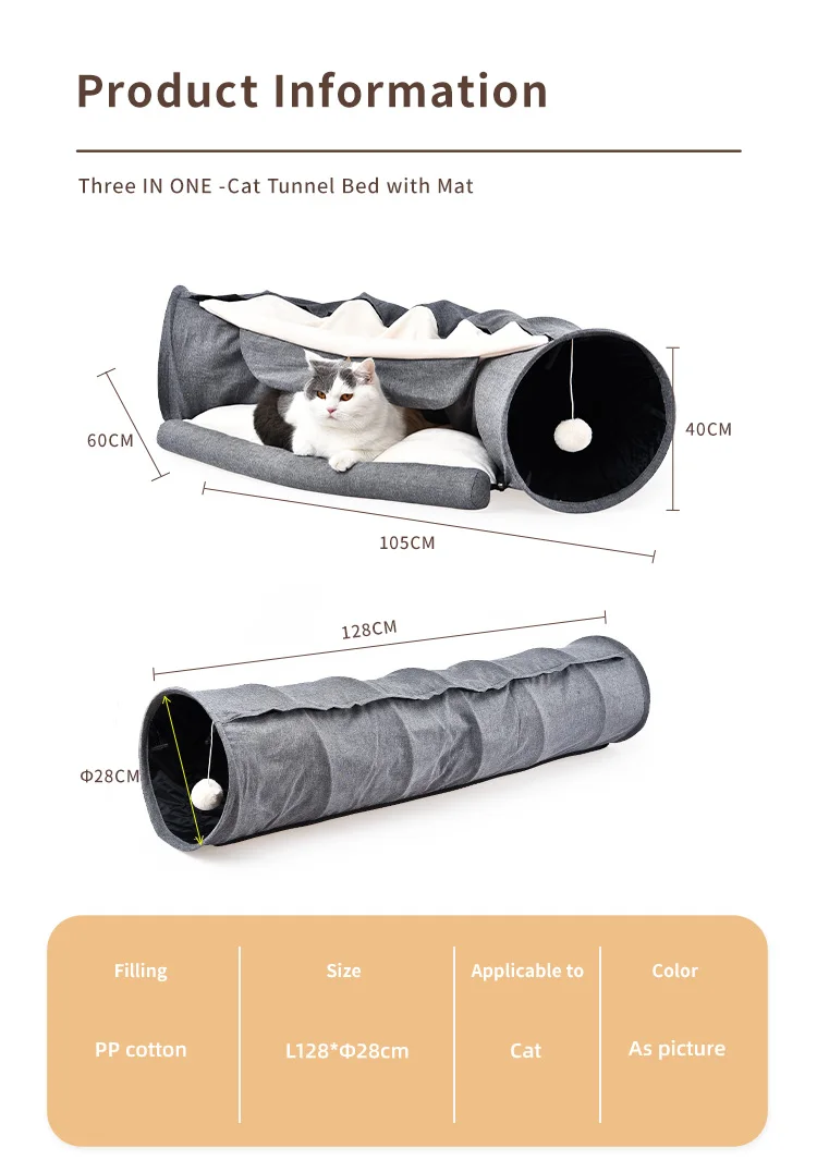 Petstar Wholesale Pet Products Petstar Cat Bed Play Tunnel Mat Foldable Soft Cat Toys Set Tunnel Tubes