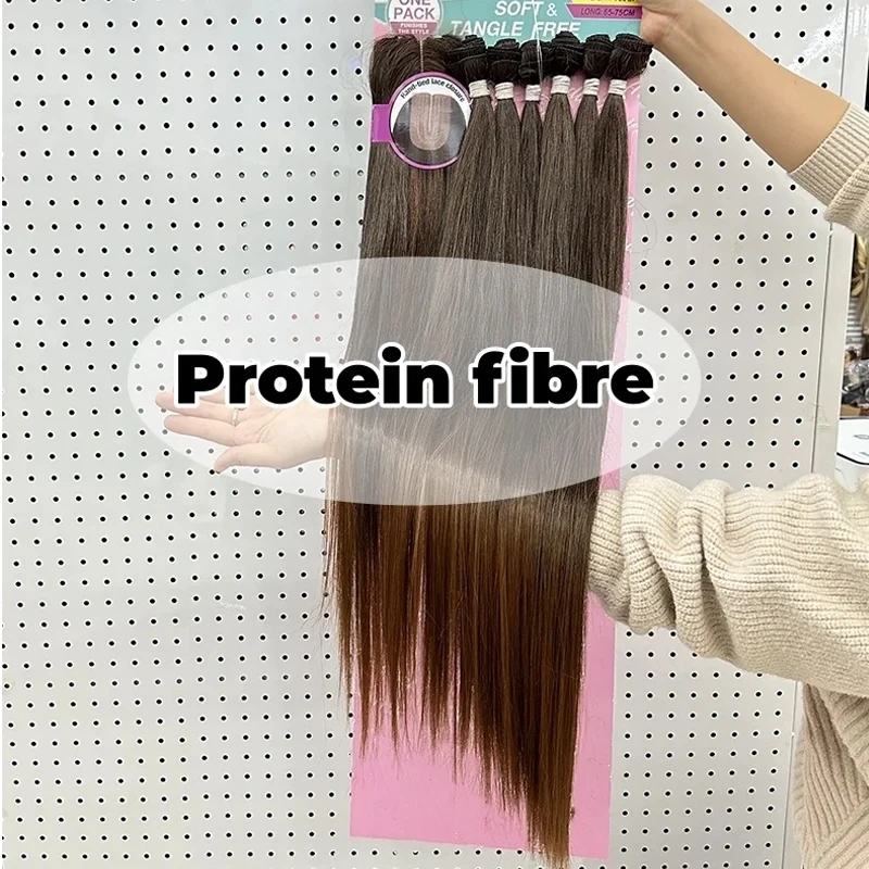 Good quality bone straight synthetic bundle long weft straight hair bundles synthetic hair extension with closure