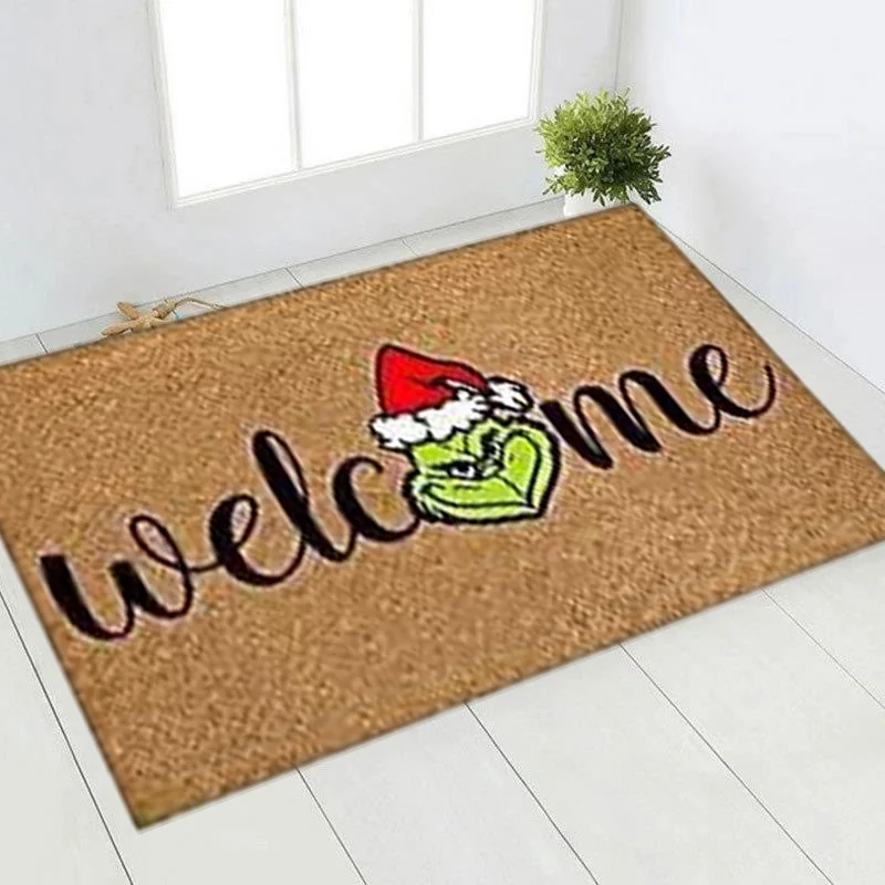Merry Christmas Tree Welcome Door Mat Xmas Non Slip Entrance Mat Winter Holiday Floor Mat