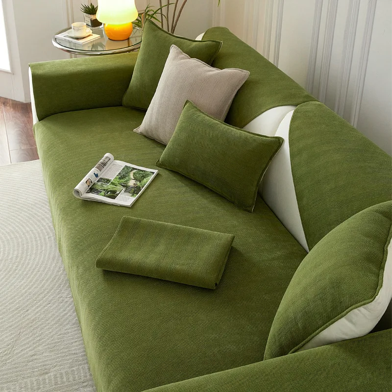 Универсальная Всесезонная подушка для дивана из синели, простая летняя противоскользящая накидка на трехместный диван, для гостиной