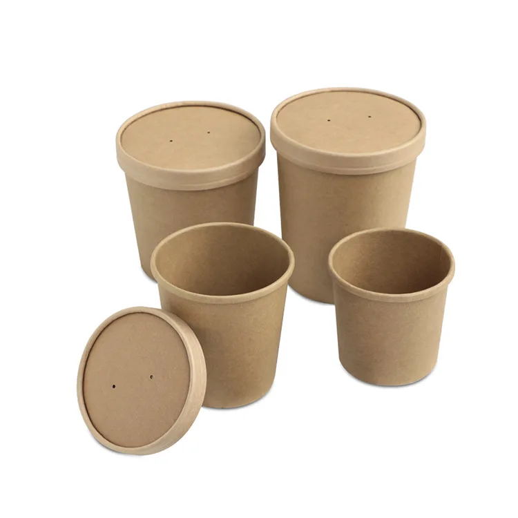 Eco-friendly Disposable Kraft Paper Bowl Packaging Cup Take Away Salad Bowl with Lid