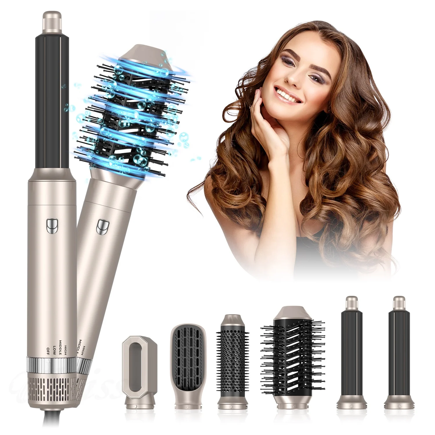 6 in 1 Hair Styler One Step Blow Brush Set Hot Air Comb Curler With Interchangeable Brush Rotate Head Hair Dryer Brush