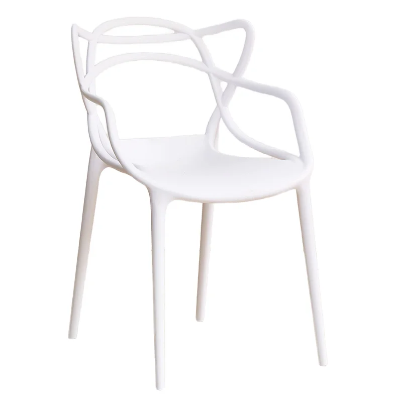 Modern Solid Wood Dining Chair with Hollow Backrest Cat Ear Plastic Arm Rest for Home Office or Hotel Use