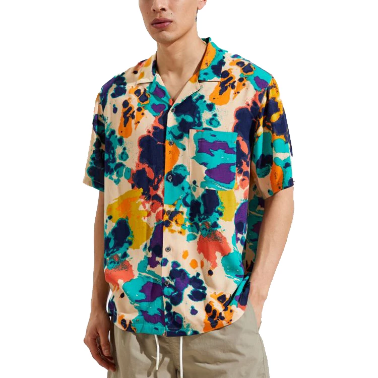 OEM design custom 88% polyester 12% spandex new design sublimation patterns men with logo quick dry button up slim shirt for men