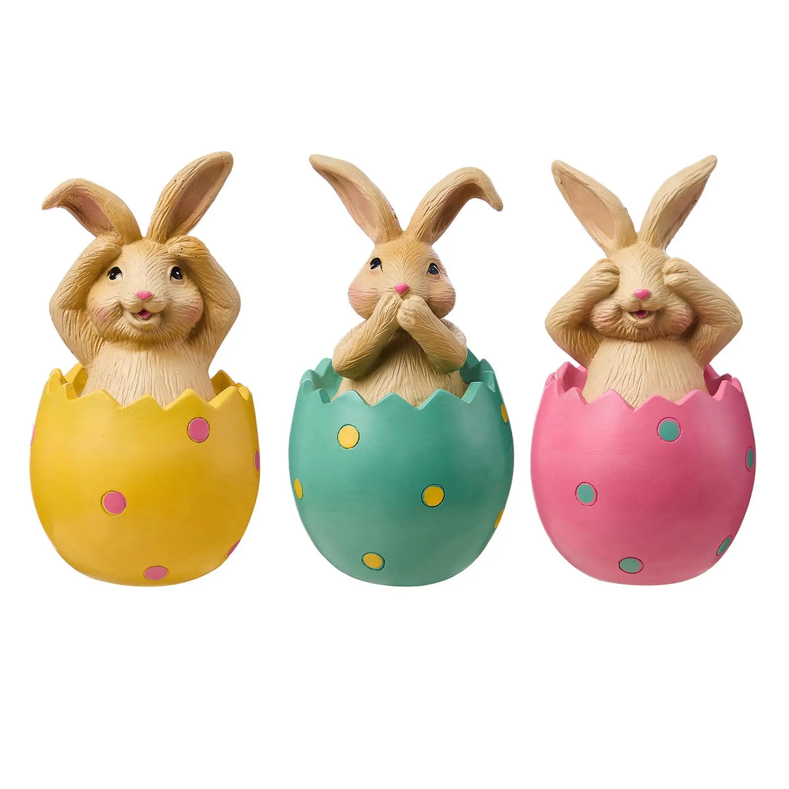European Style Home Resin Colored Easter Bunny Sitting On Eggshells Not Listening Not Looking Not Speaking Desktop Decoration