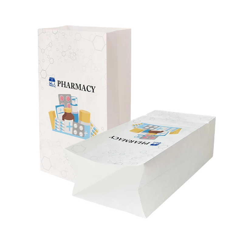 ZY Packaging pharmacy retailing takeaway bag branded flat base white kraft to go drugs containers factory manufacturer mini bags