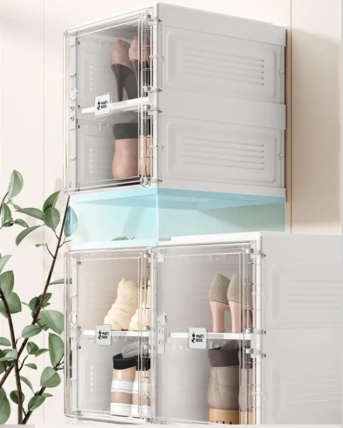 Drop Front Clear modern shoe cabinet Stackable shoe Rack Storage plastic cupboard for kids Transparent nike Display Sneaker Box