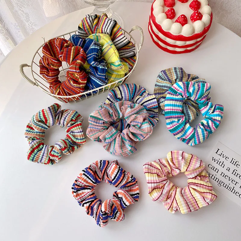 Crocheted Towel Fabric Fashion Hair Accessories Scrunchies Wholesale Rainbow Kids Hair Scrunchies Elastic Hair Bands for Girls