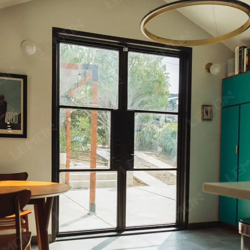 American Luxury Home Internal Forged Steel Front Wrought Iron Design Aluminum Double Tempered Glass French Door