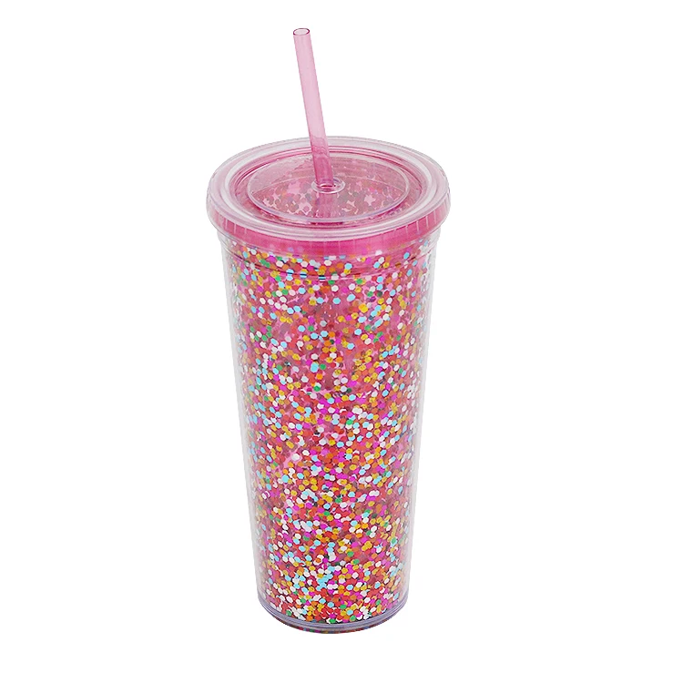24FL 0Z 710 ML  Hot Sale Double Wall tumbler Drinkware Plastic bottle with color mixed Confetti inside