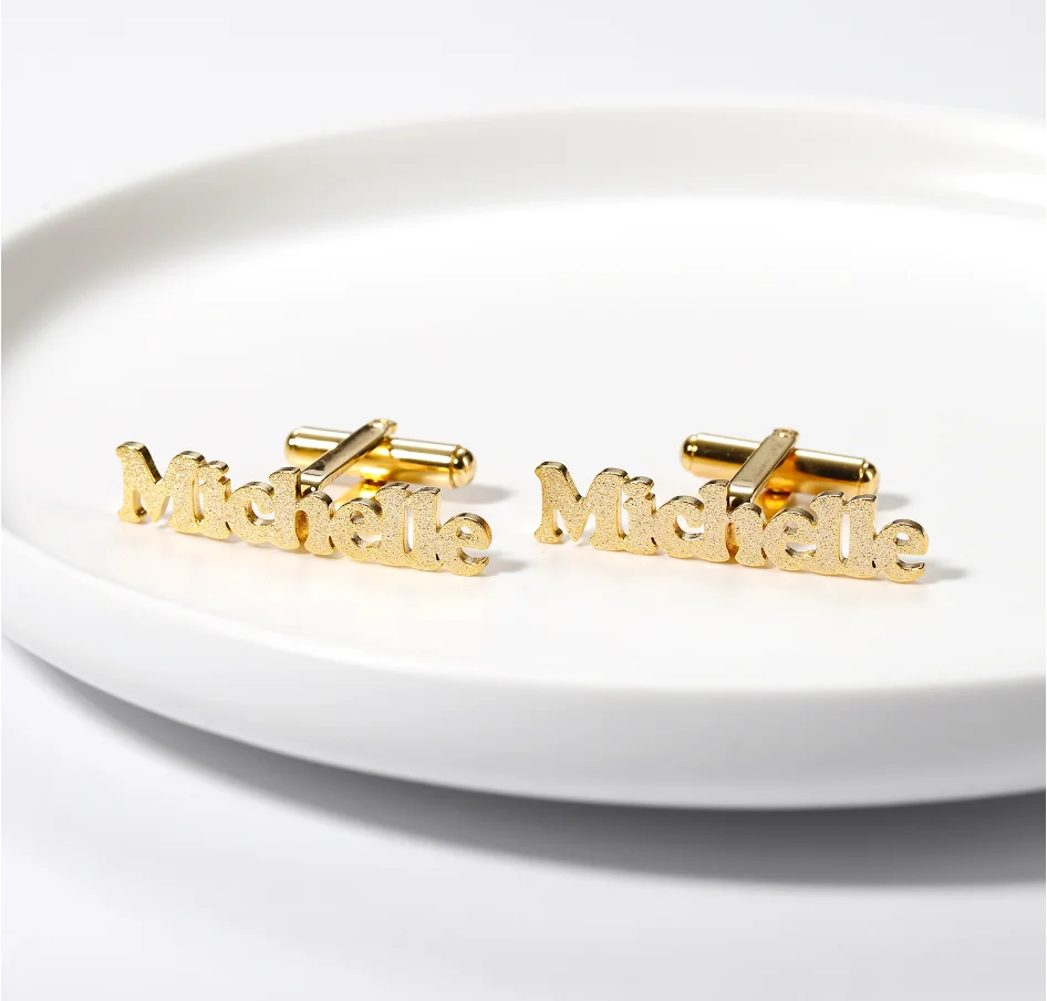 Fashion Rose Gold&Gold Personalized Name Cufflinks Light  Frosted Stainless Steel Shirt Jewelry & Custom Name Cuff links