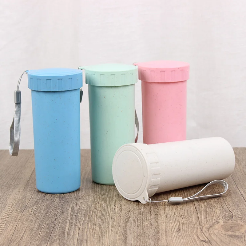 Sy89 New Heat Resistant 350ml Bpa Free Eco-Friendly Plastic Mug Wheat Straw Fiber Portable Biodegradable Water Bottle Cups