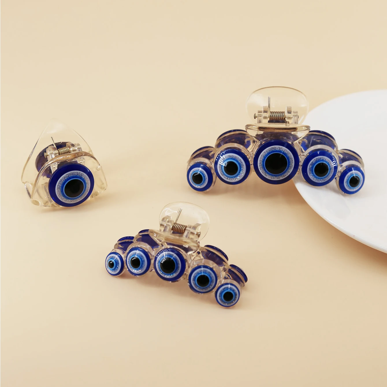 3 Pcs/BAG Vintage Evil Eye Hair Claw Clips Turkish Styles Mini Blue Eye Jaw Barrettes For Women Summer Headdress Fashion Jewelry