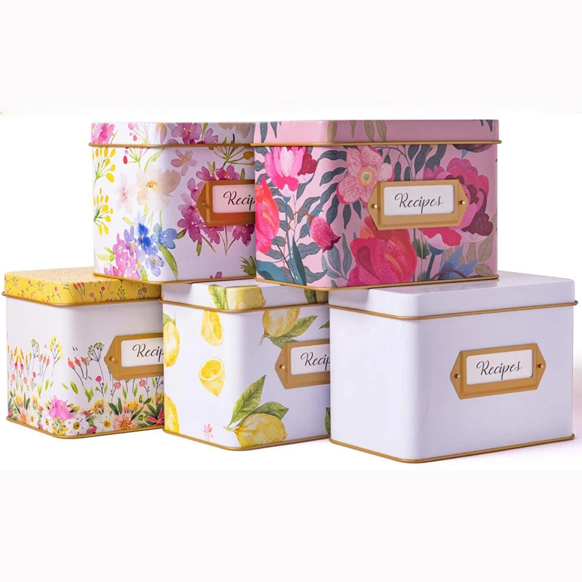 OEM декоративная коробка для рецептов с разделителями, Подарочная коробка, металлическая кухонная коробка для хранения, жестяная коробка
