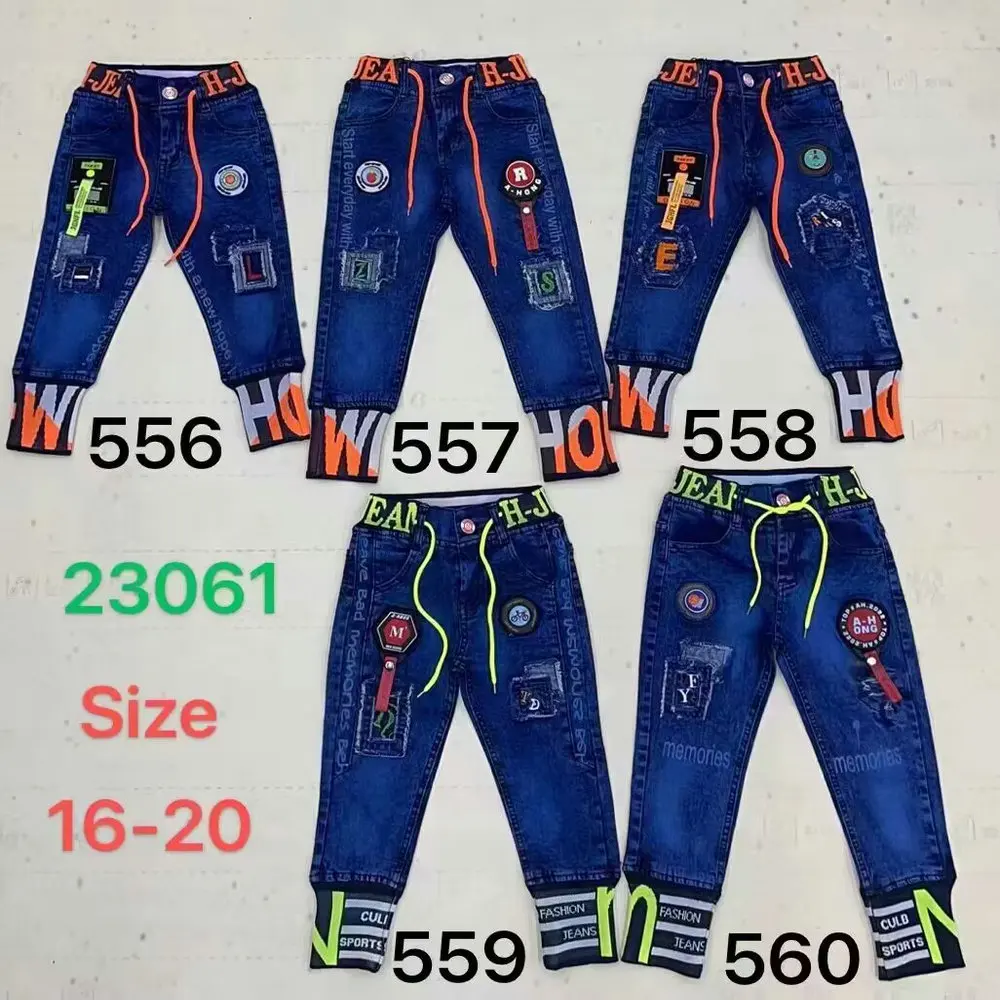4.4 Dollar Model YQ132 Ready Ship Kids Plus Size Toddler Boys Denim Jeans Pant With Different Drawing Prints