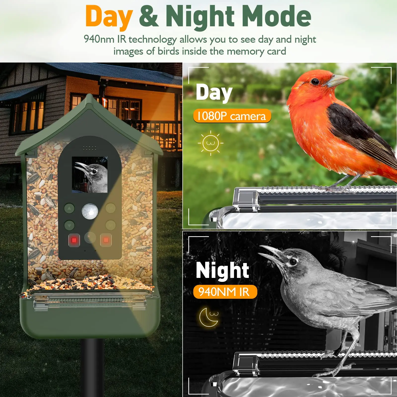 Wholesale rechargeable night vision smart bird feeder camera window squirre humming automatic bird feeder