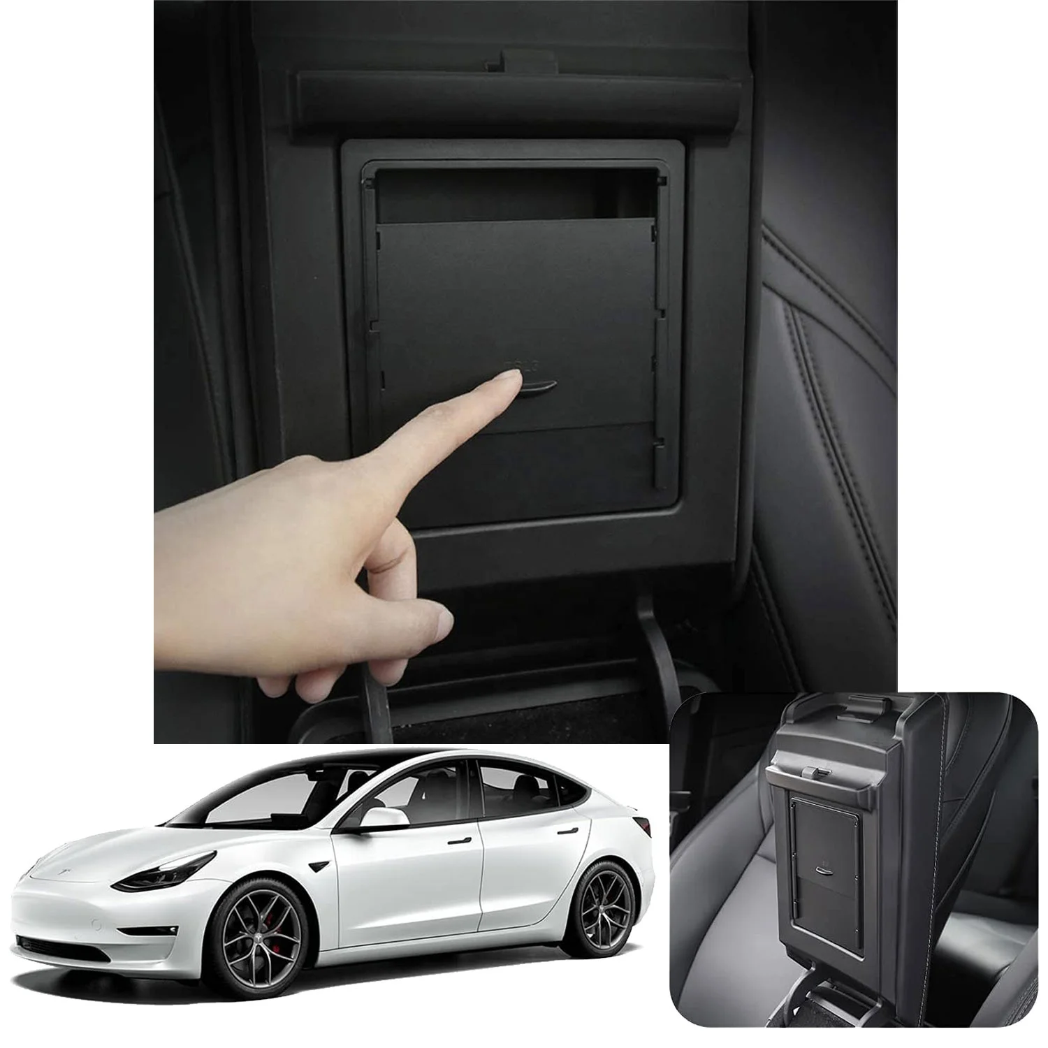 Center Console Organizer,Armrest Hidden Drawer Storage Box,Hidden Armrest Compartment for 21 Tesla Model 3 Y