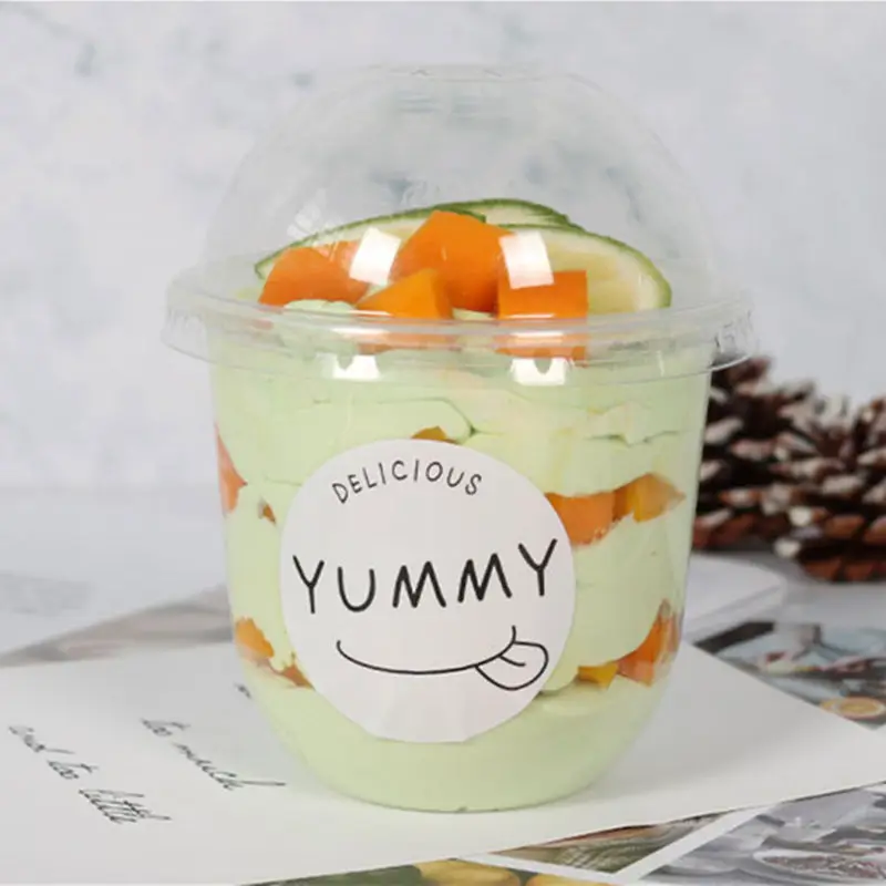 Disposable U shape plastic jelly pudding dessert cake cup chubby cake cup with dome lid