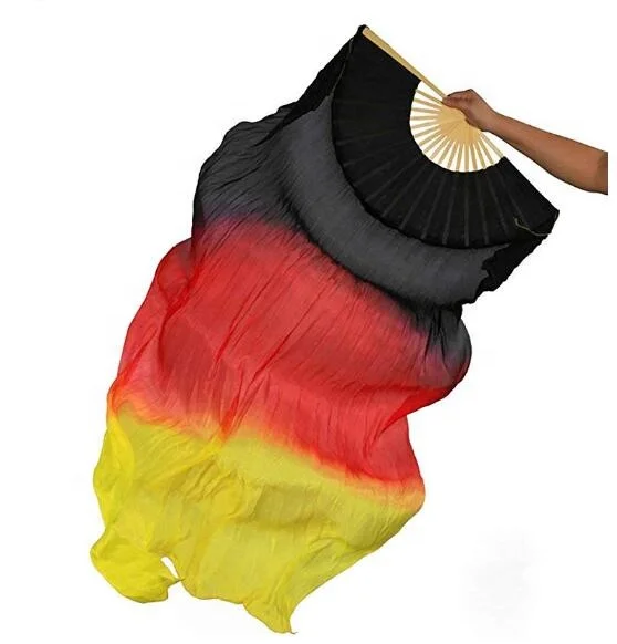 Nayaking Silk Bamboo Fans Veils Long Belly Dance Silk Fan Colorful Dancing Fabric Fans Gradient Worship Flags for Dance