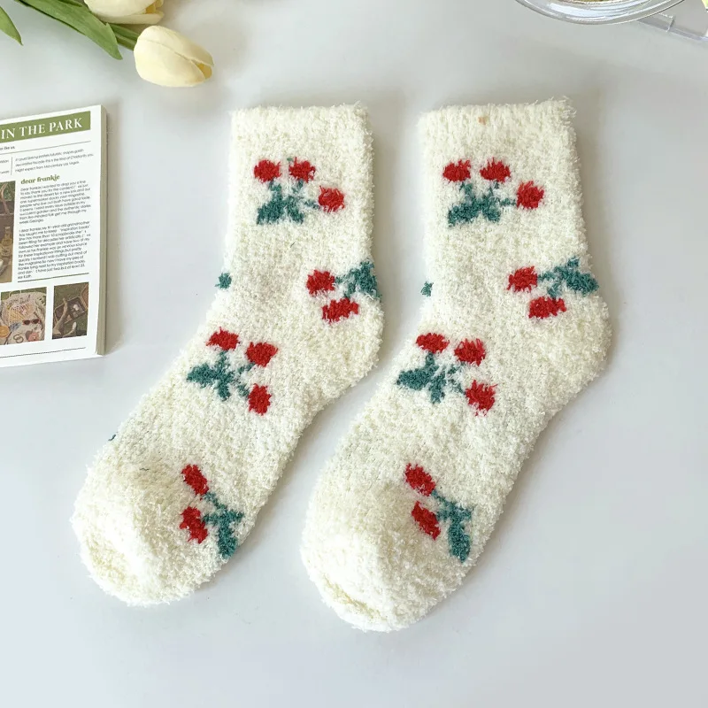 Coral Fleece Socks Women In The Tube Women Socks Winter Thickening Plus Velvet Home Confinement Sleep Socks