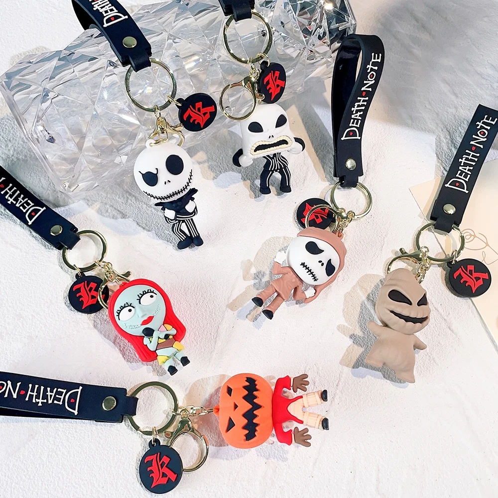 wholesale 3d pvc rubber jack and sally halloween keychain bag pendant The Nightmare Before Christmas horror keychain