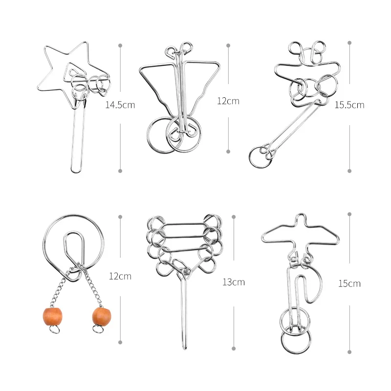 6Pcs Each Set Iq Interlocking Educational Classical Toys Brain Teaser Metal Wire Puzzle For Children Adult