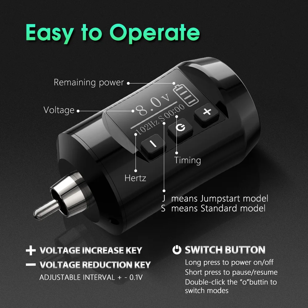 Trex 2000mAh Portable Digital Tattoo Battery RCA Wireless Tattoo Power Supply for Rotary Tattoo Machine