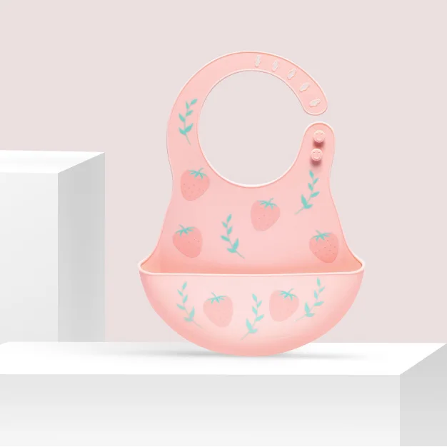 KUB wholesale cute cartoon infant bib with food-catcher soft waterproof food grade silicone baby bibs