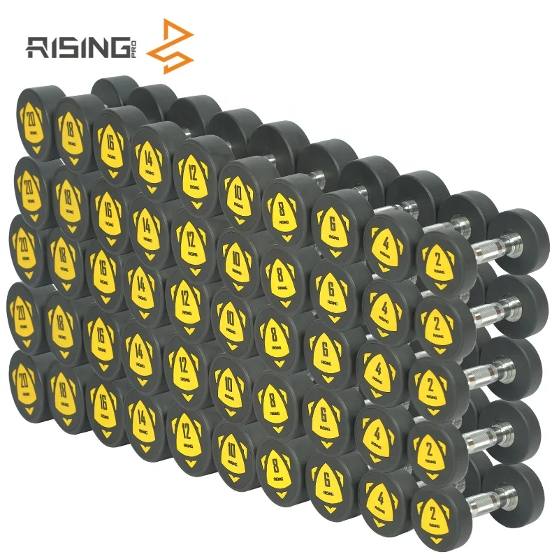 Strength Equipment Workout Training Equipment Urethane Custom Commercial PU customer logo dumbbells