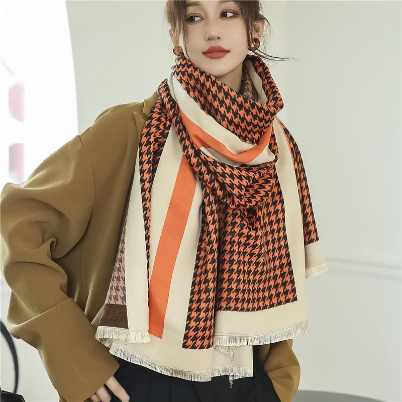 Warm Winter Cashmere Scarf Women Blanket Pashmina Shawls Wraps Scarves Foulard Brand Scarfs Blanket Luxury Plaid Lady Stoles